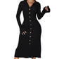 💖AKTION ZUM LETZTEN TAG – 50 % RABATT 💖 Herbstkleid mit V-Ausschnitt und Knopfleiste für Damen