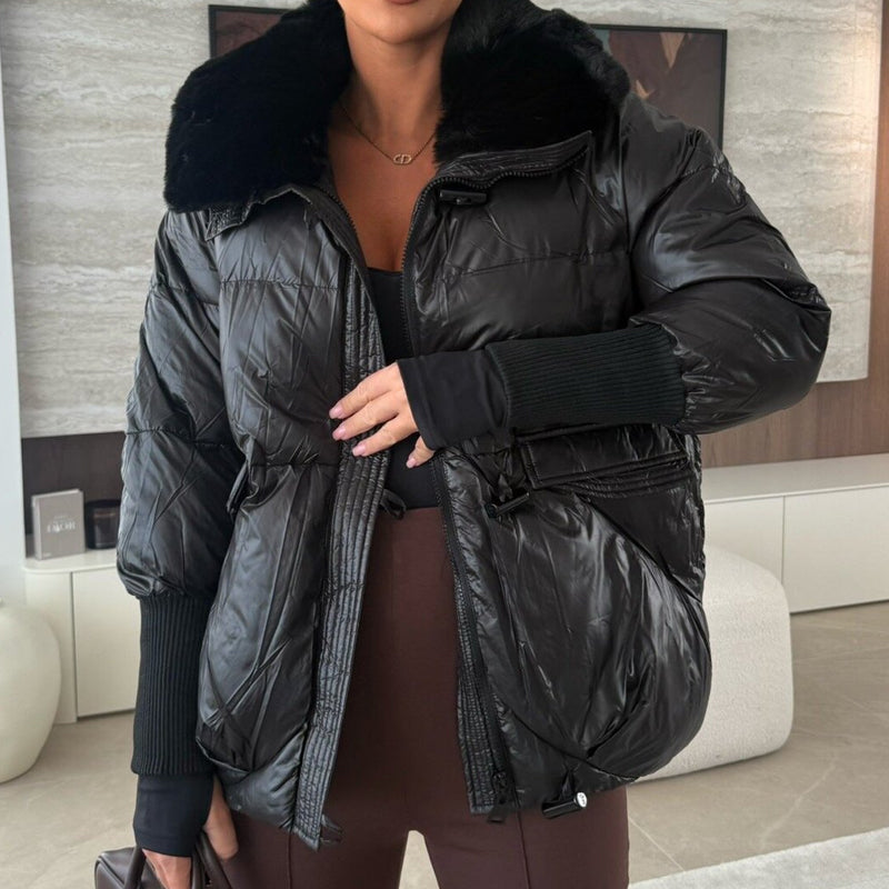 📢📢50 % RABATT !!!🔥Stylische Damen-Pufferjacke mit Kunstfell-Kragen