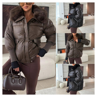 📢📢50 % RABATT !!!🔥Stylische Damen-Pufferjacke mit Kunstfell-Kragen