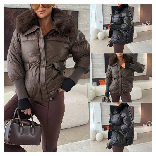 📢📢50 % RABATT !!!🔥Stylische Damen-Pufferjacke mit Kunstfell-Kragen