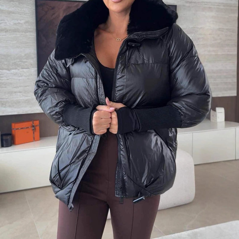 📢📢50 % RABATT !!!🔥Stylische Damen-Pufferjacke mit Kunstfell-Kragen
