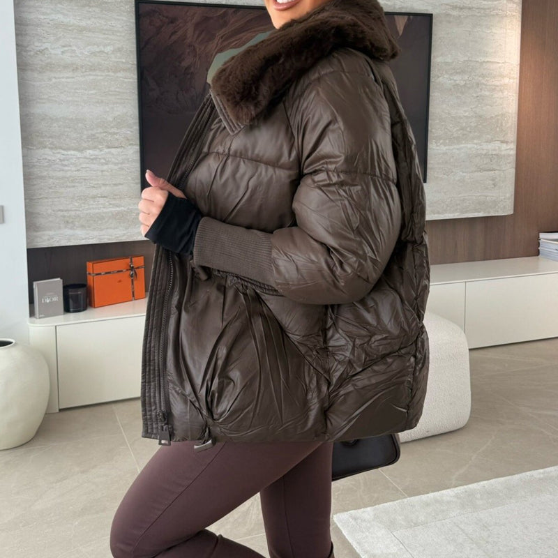 📢📢50 % RABATT !!!🔥Stylische Damen-Pufferjacke mit Kunstfell-Kragen