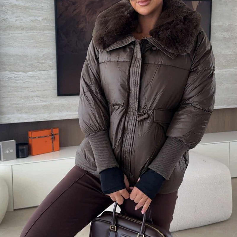 📢📢50 % RABATT !!!🔥Stylische Damen-Pufferjacke mit Kunstfell-Kragen