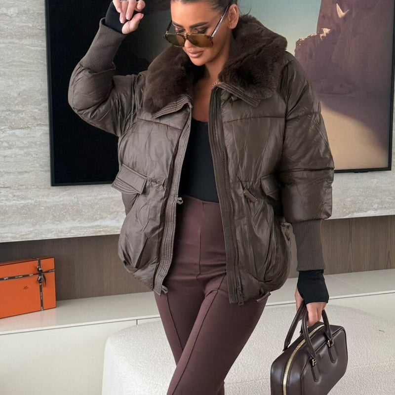 📢📢50 % RABATT !!!🔥Stylische Damen-Pufferjacke mit Kunstfell-Kragen