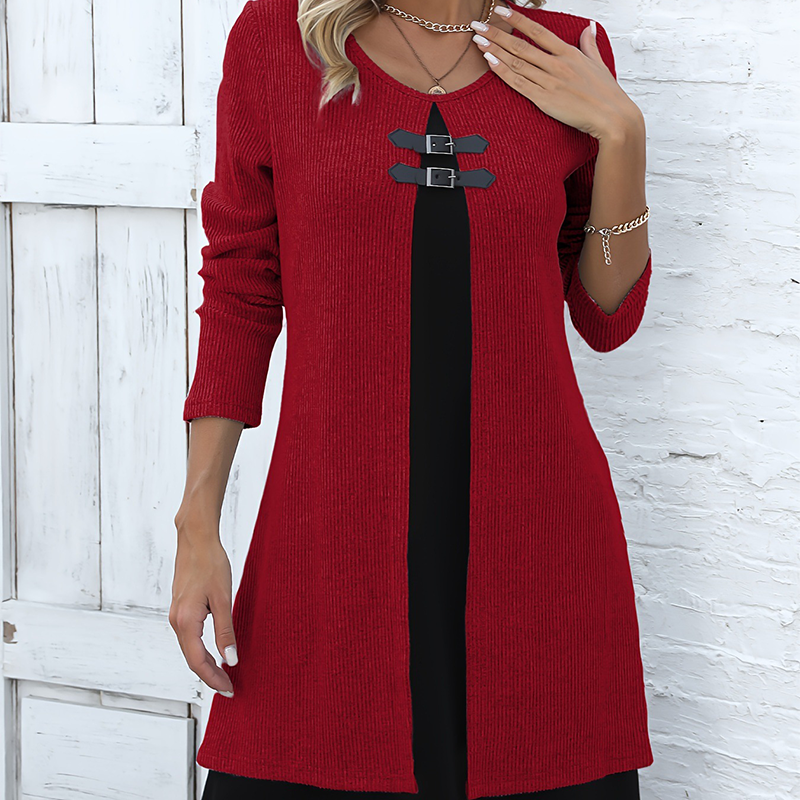 💃Solange der Vorrat reicht 50 % Rabatt!🎉Damenkleid in A-Linie, knielang, mit angedeutetem Zweiteiler-Look