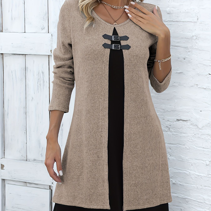 💃Solange der Vorrat reicht 50 % Rabatt!🎉Damenkleid in A-Linie, knielang, mit angedeutetem Zweiteiler-Look