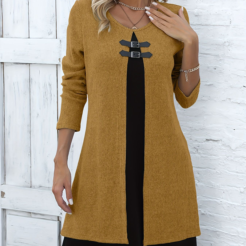💃Solange der Vorrat reicht 50 % Rabatt!🎉Damenkleid in A-Linie, knielang, mit angedeutetem Zweiteiler-Look