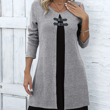 💃Solange der Vorrat reicht 50 % Rabatt!🎉Damenkleid in A-Linie, knielang, mit angedeutetem Zweiteiler-Look