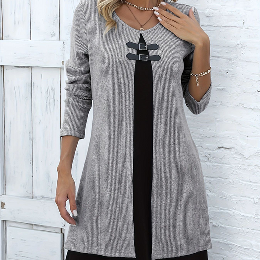 💃Solange der Vorrat reicht 50 % Rabatt!🎉Damenkleid in A-Linie, knielang, mit angedeutetem Zweiteiler-Look