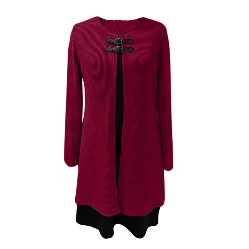 💃🌸Damenkleid in A-Linie, knielang, mit angedeutetem Zweiteiler-Look