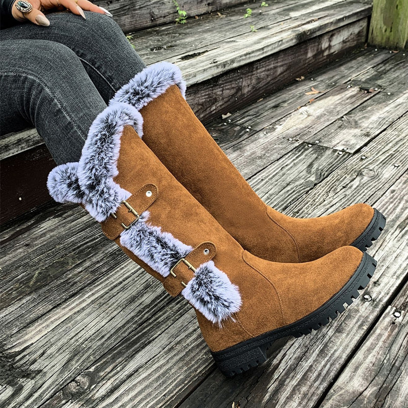 Damen Schneestiefel in mittlerer Wadenhöhe mit dicker Kunstplüsch-Fütterung【Kostenlose Lieferung】