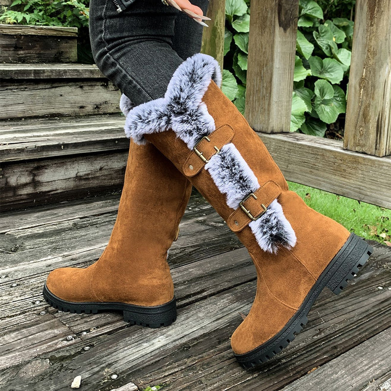 Damen Schneestiefel in mittlerer Wadenhöhe mit dicker Kunstplüsch-Fütterung【Kostenlose Lieferung】