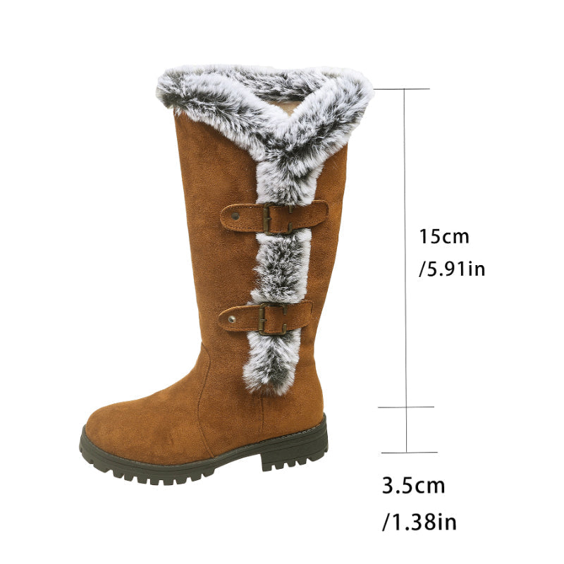 Damen Schneestiefel in mittlerer Wadenhöhe mit dicker Kunstplüsch-Fütterung【Kostenlose Lieferung】