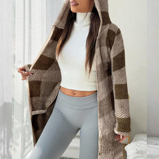 📢📢50%Rabatt!!!🍂🧥Karierte Kapuzenjacke für Damen mit Reißverschluss✈Versandkostenfrei
