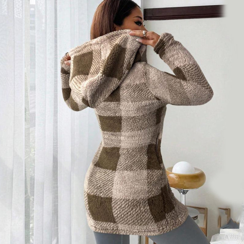 📢📢50%Rabatt!!!🍂🧥Karierte Kapuzenjacke für Damen mit Reißverschluss✈Versandkostenfrei