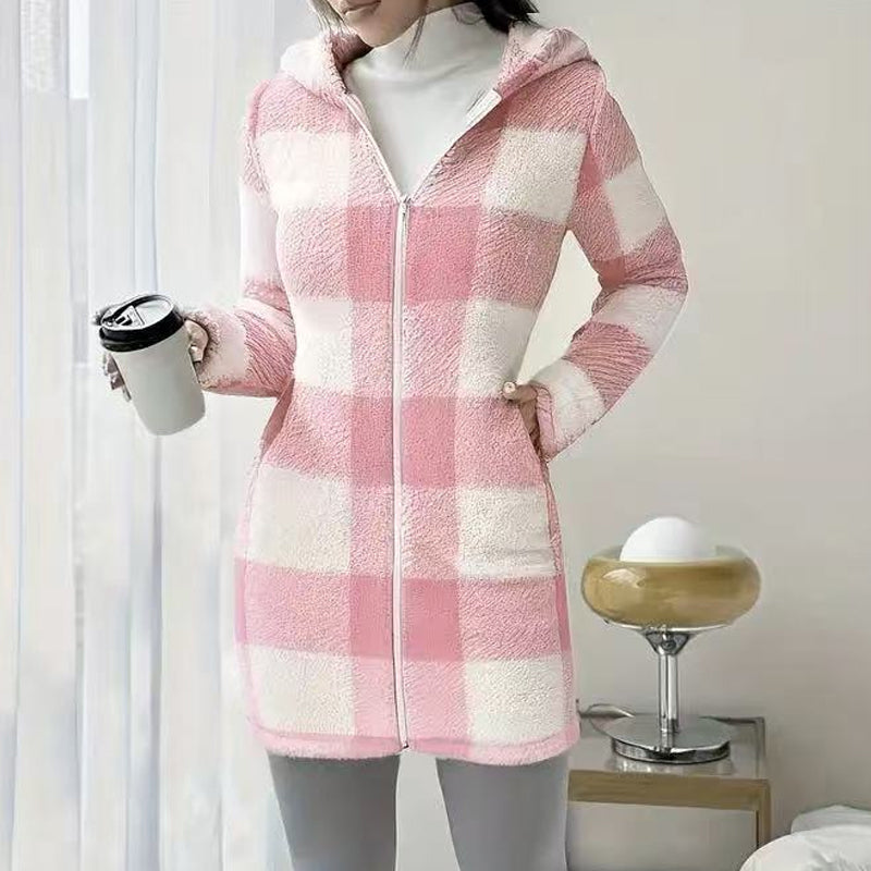📢📢50%Rabatt!!!🍂🧥Karierte Kapuzenjacke für Damen mit Reißverschluss✈Versandkostenfrei