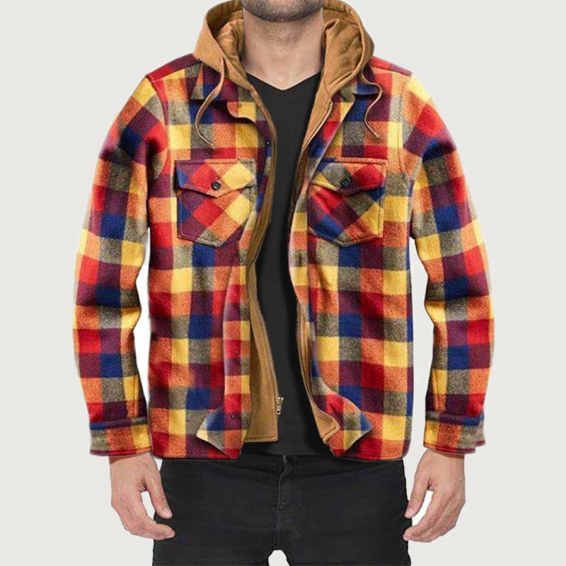 📢📢50%Rabatt!!!🎉✨Gesteppte, gefütterte Karojacke mit Kapuze für Herren