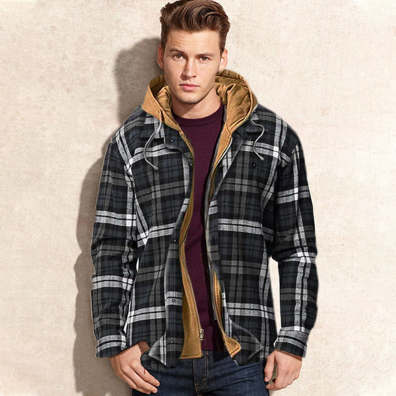 📢📢50%Rabatt!!!🎉✨Gesteppte, gefütterte Karojacke mit Kapuze für Herren