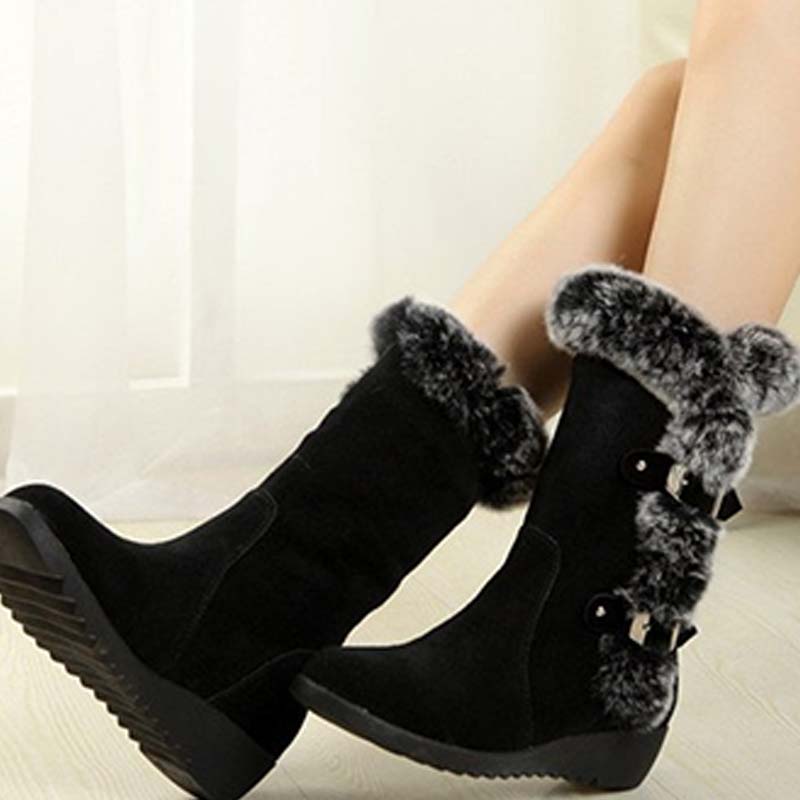 Damen-Schneestiefel bis zur Wade mit Plüschbesatz