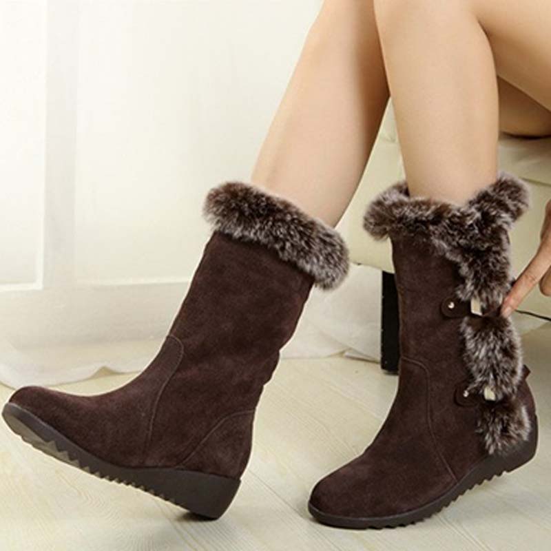Damen-Schneestiefel bis zur Wade mit Plüschbesatz