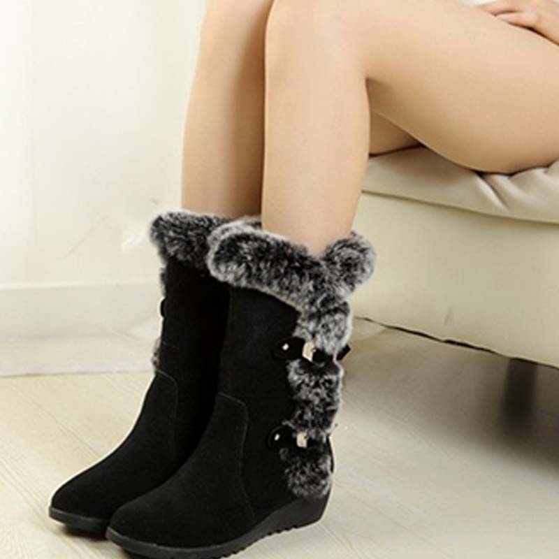 Damen-Schneestiefel bis zur Wade mit Plüschbesatz