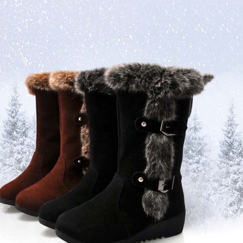 Damen-Schneestiefel bis zur Wade mit Plüschbesatz
