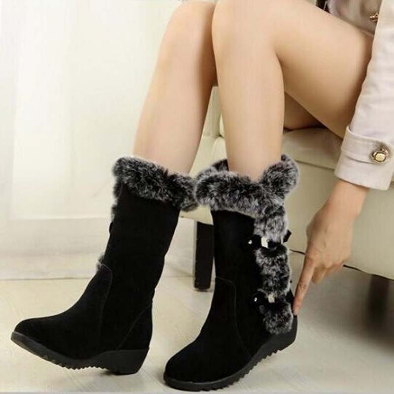 Damen-Schneestiefel bis zur Wade mit Plüschbesatz