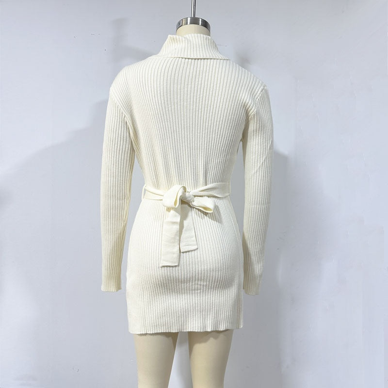 Damen-Rippstrick-Bodycon-Pulloverkleid
