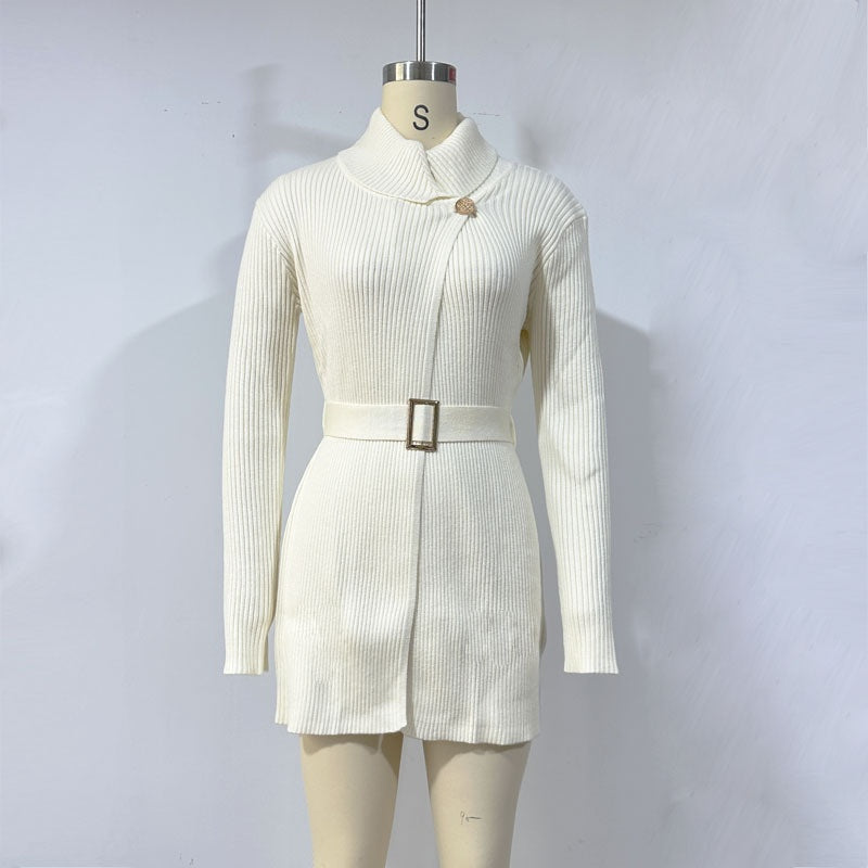Damen-Rippstrick-Bodycon-Pulloverkleid