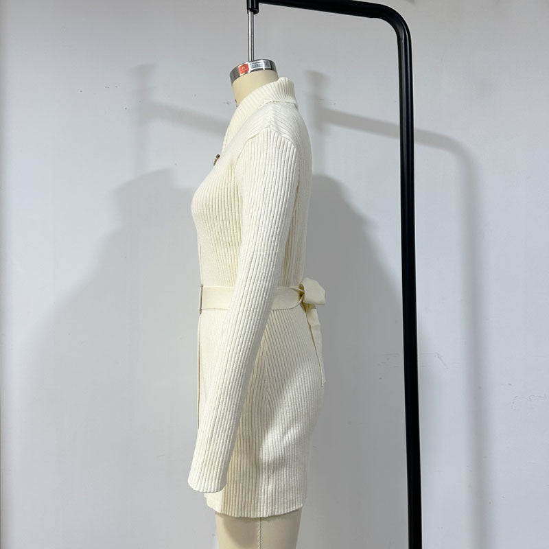 Damen-Rippstrick-Bodycon-Pulloverkleid