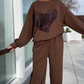 2-teiliges Set aus Oberteil und Hose mit Paillettenherzen für Damen
