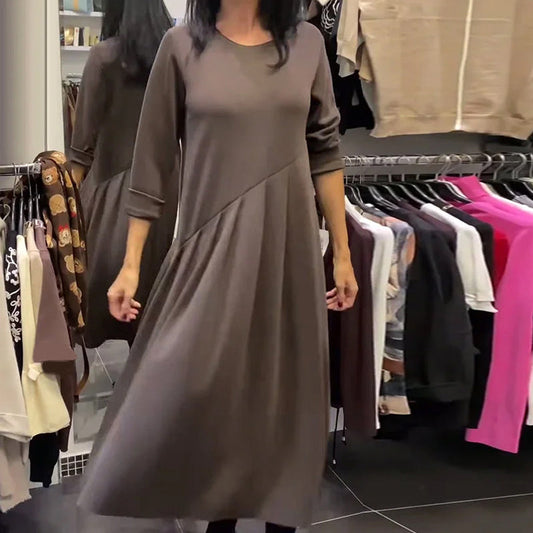 Casual-Kleid mit Rundhalsausschnitt, einfarbig