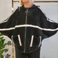 Damen kuschelige warme Kapuzenjacke mit Streifendetail