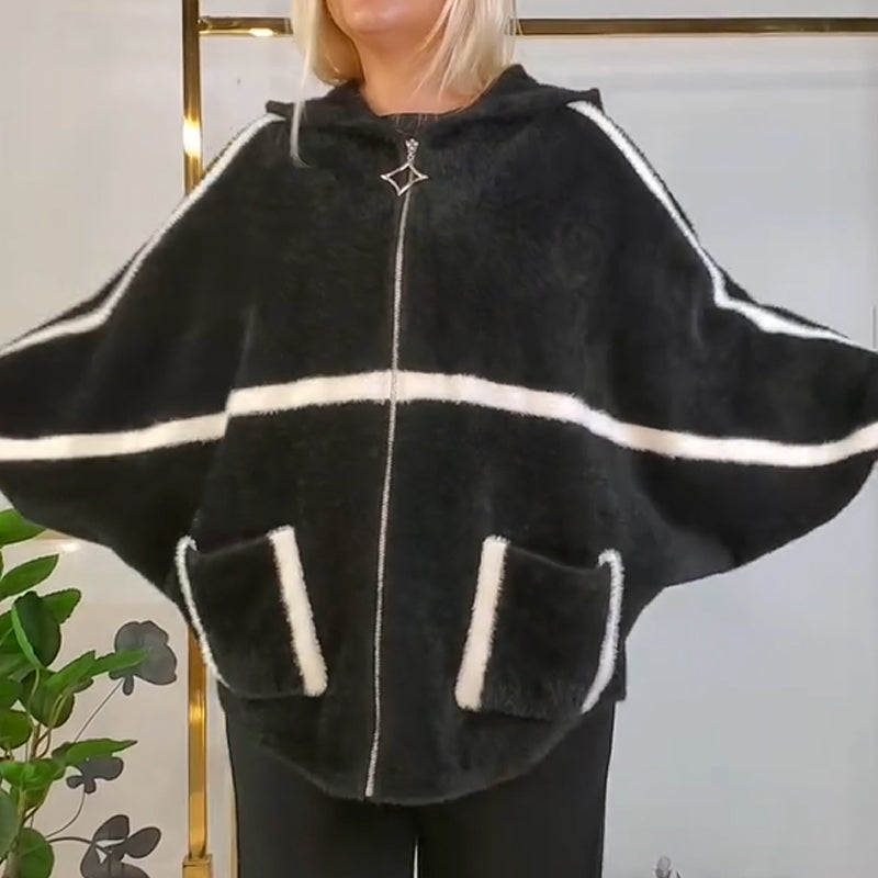 Damen kuschelige warme Kapuzenjacke mit Streifendetail