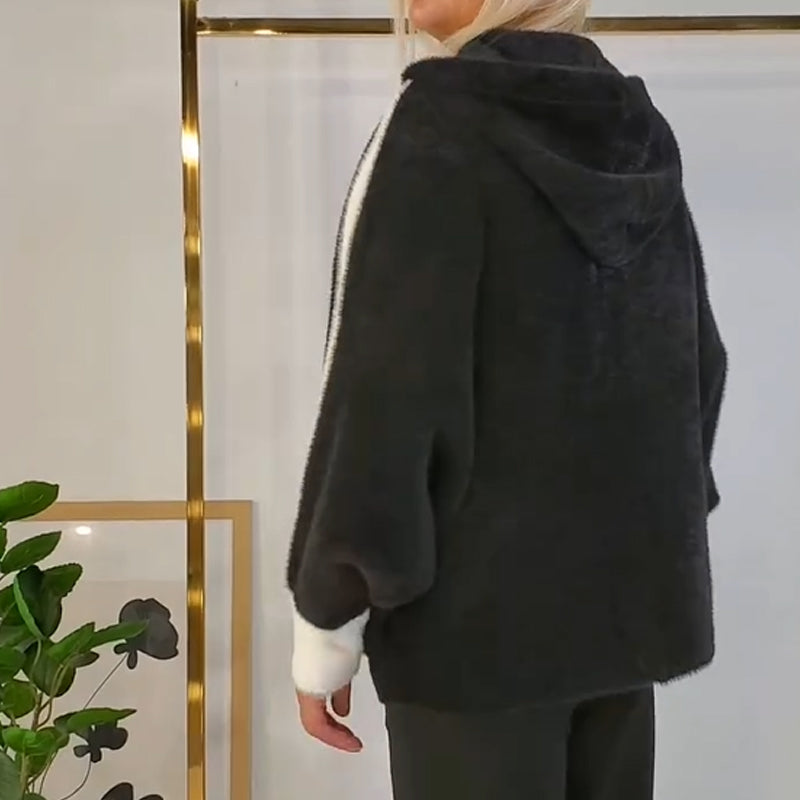 Damen kuschelige warme Kapuzenjacke mit Streifendetail
