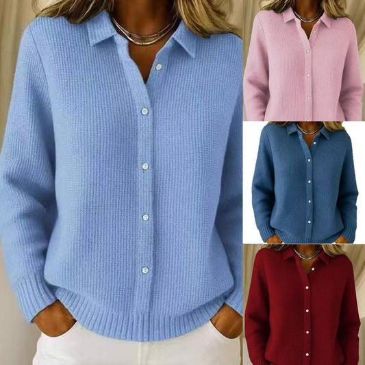🔥Beliebtes Produkt ！✨Eleganter Damen-Strickpullover mit Kragen und Knopfleiste