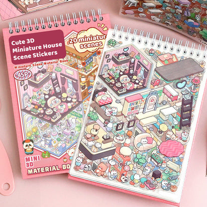 Niedliche 3D-Miniaturhaus-Aufkleber