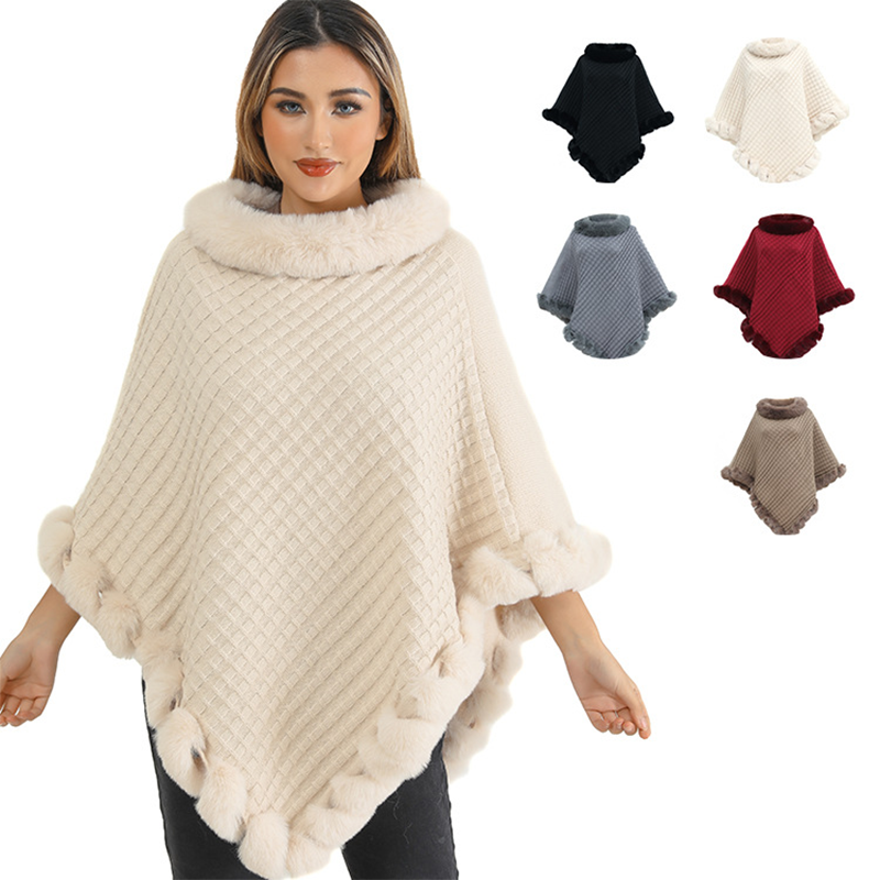 Eleganter, ultrawarmer Strickschal mit Kunstpelzbesatz für Damen