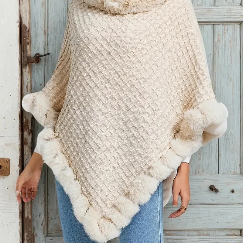 Eleganter, ultrawarmer Strickschal mit Kunstpelzbesatz für Damen