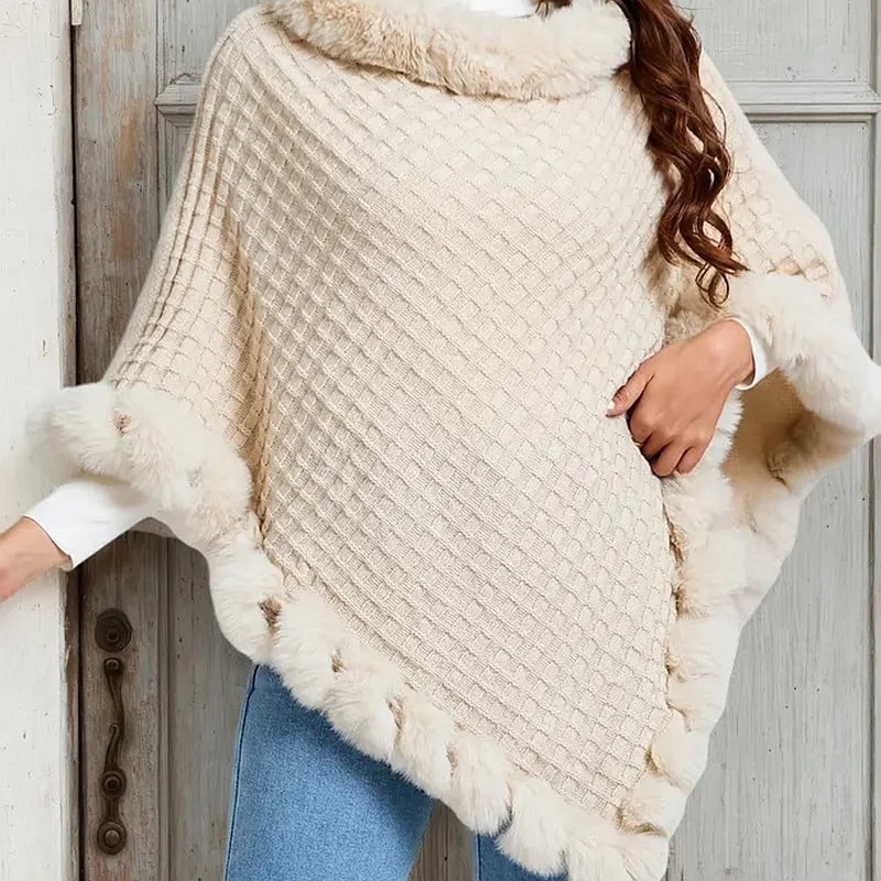 Eleganter, ultrawarmer Strickschal mit Kunstpelzbesatz für Damen