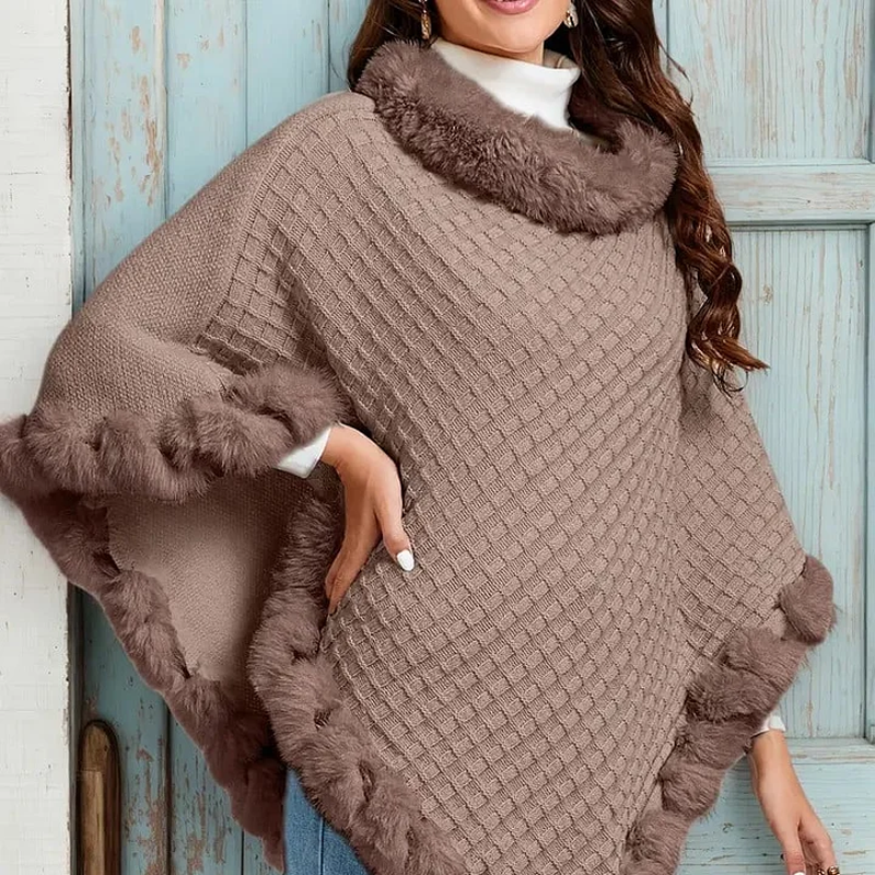 Eleganter, ultrawarmer Strickschal mit Kunstpelzbesatz für Damen