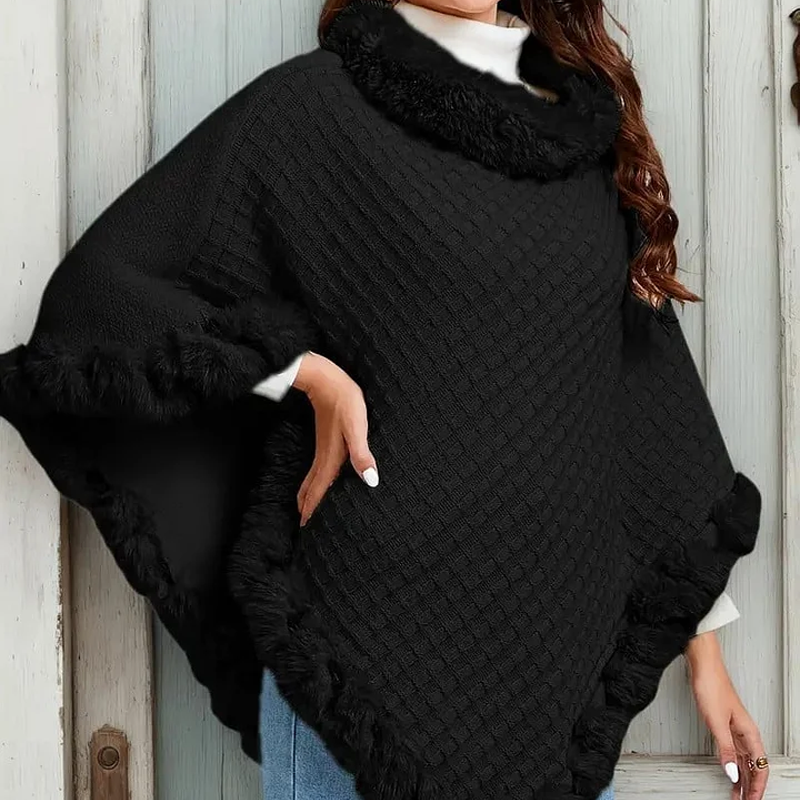 Eleganter, ultrawarmer Strickschal mit Kunstpelzbesatz für Damen