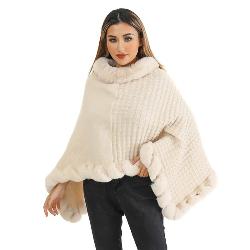 Eleganter, ultrawarmer Strickschal mit Kunstpelzbesatz für Damen