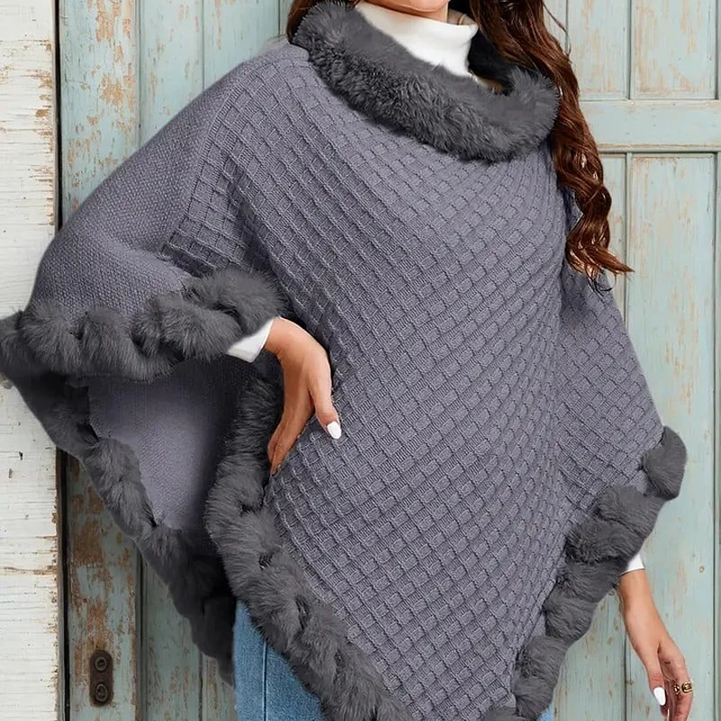 Eleganter, ultrawarmer Strickschal mit Kunstpelzbesatz für Damen