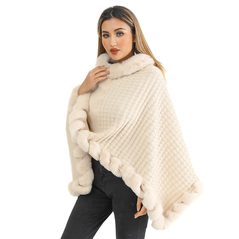 Eleganter, ultrawarmer Strickschal mit Kunstpelzbesatz für Damen