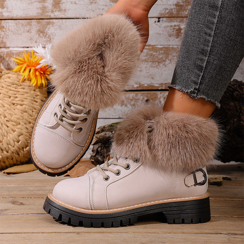 Damen-Ankle-Boots mit Kunstpelzbesatz
