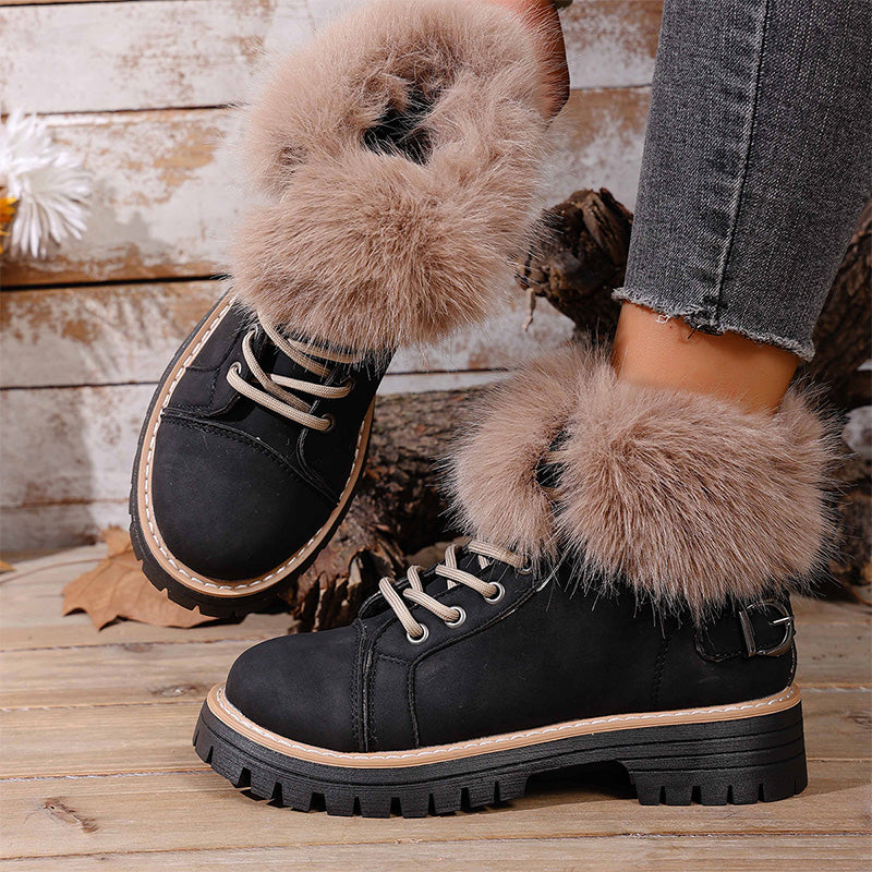 Damen-Ankle-Boots mit Kunstpelzbesatz