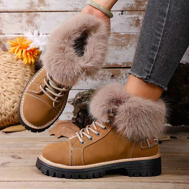 Damen-Ankle-Boots mit Kunstpelzbesatz