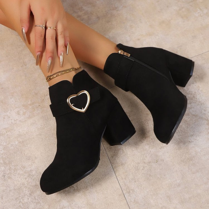 Damen-Ankle-Boots mit Blockabsatz und seitlichem Reißverschluss