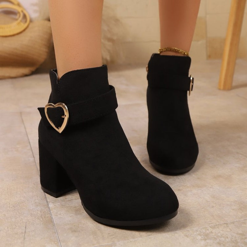 Damen-Ankle-Boots mit Blockabsatz und seitlichem Reißverschluss